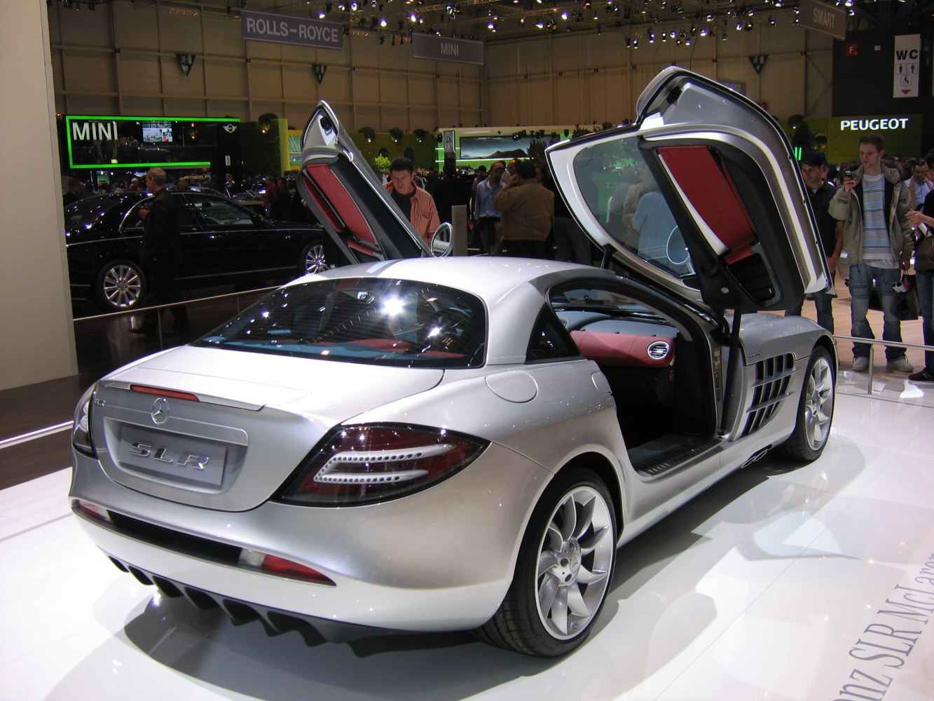 Silver coupe with butterfly doors and sporty rear design