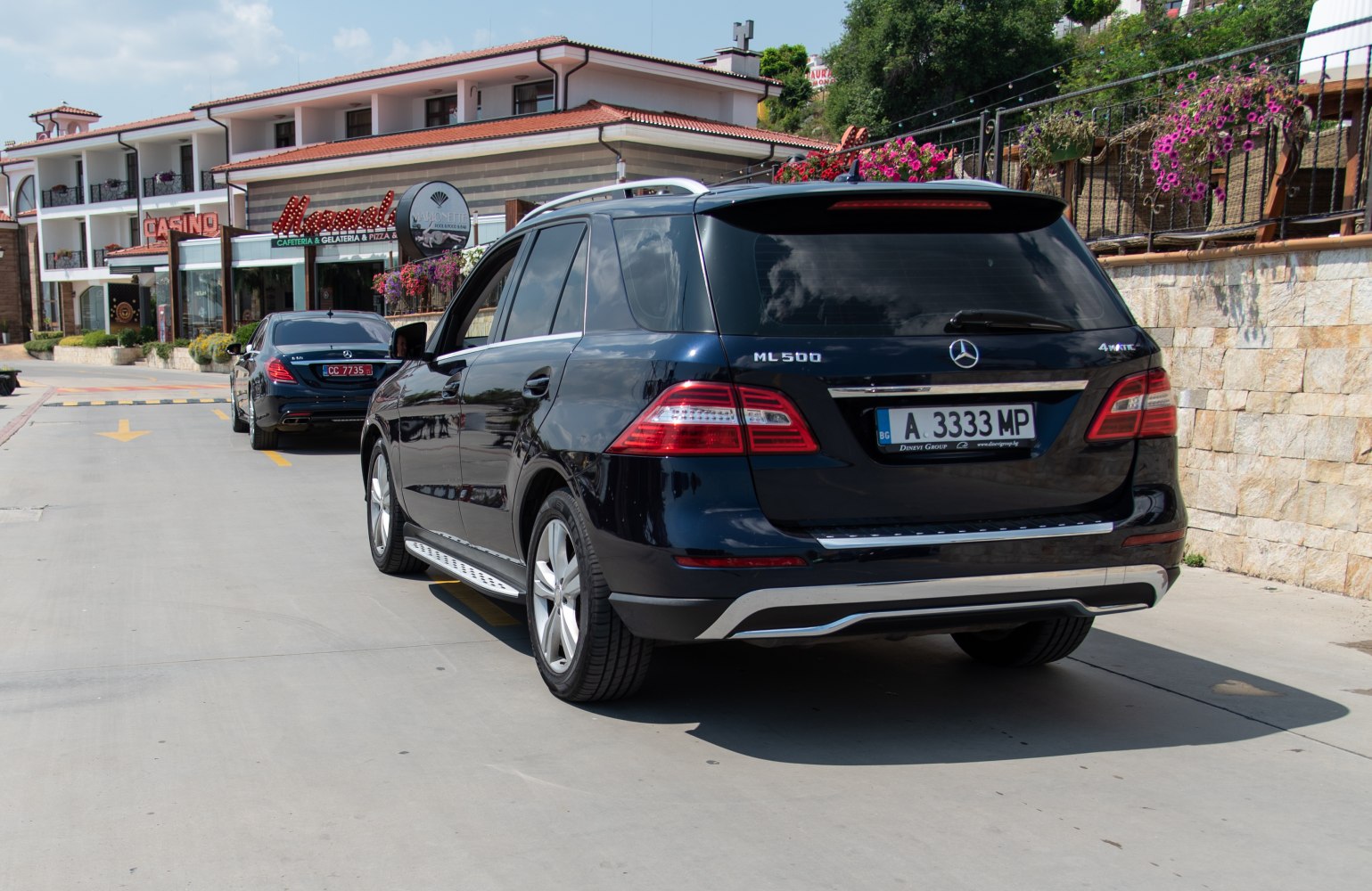 Rear view of SUV with ML500 and 4MATIC badges and distinct tail lights