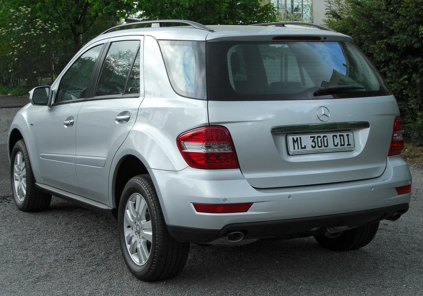 Rear side view of silver SUV with taillights and roof rails