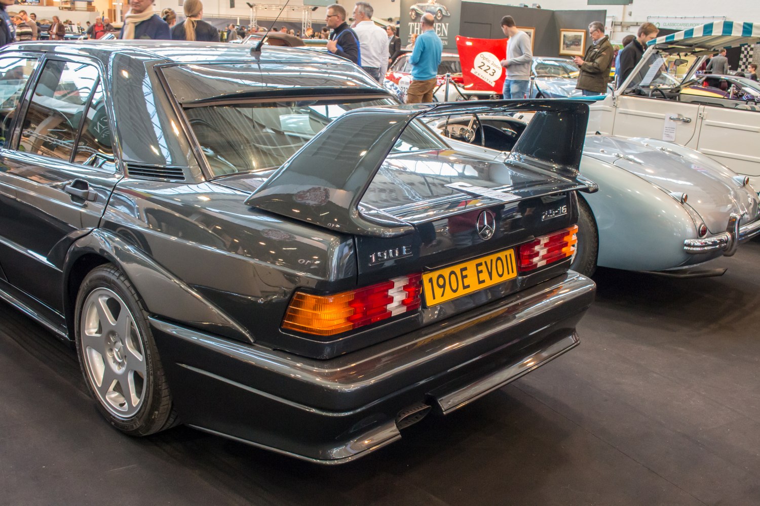 Rear wing spoiler and tail light design on a classic sedan