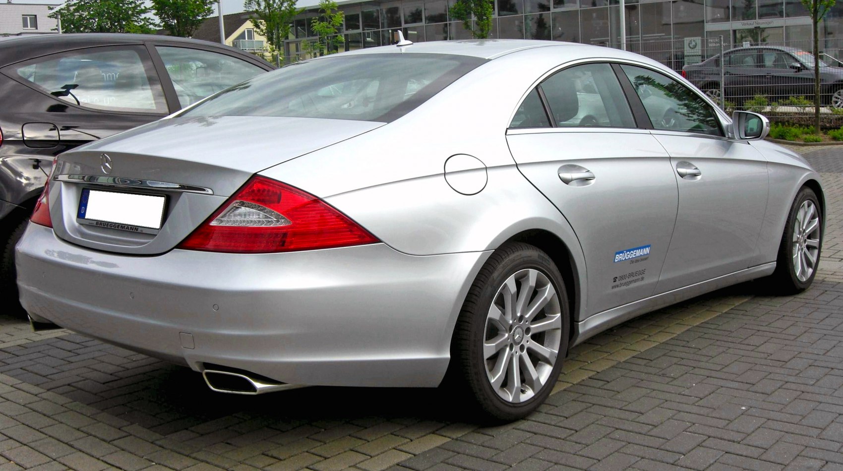 Silver luxury coupe rear and side view with distinct tail lights and alloy wheels