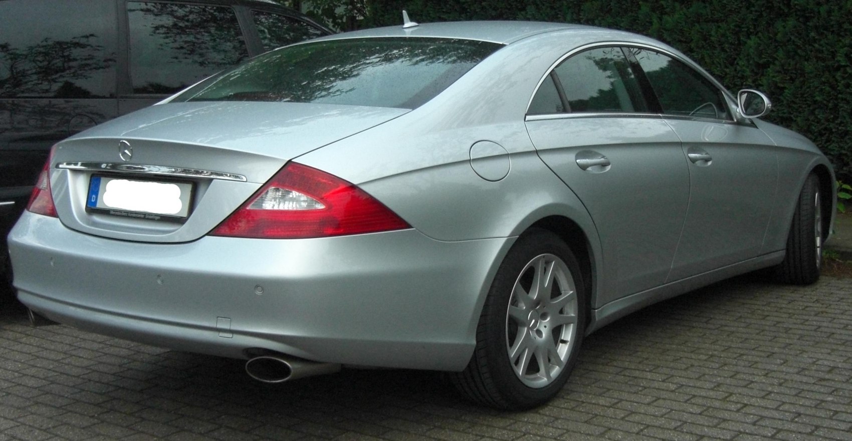 Silver coupe rear view with distinctive taillights and sleek design