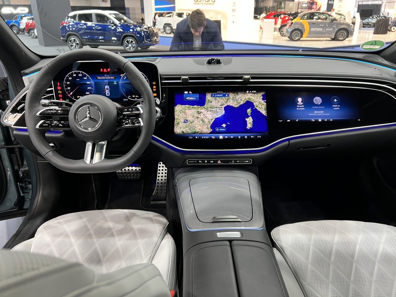 Digital cockpit with dual screens and luxury interior details