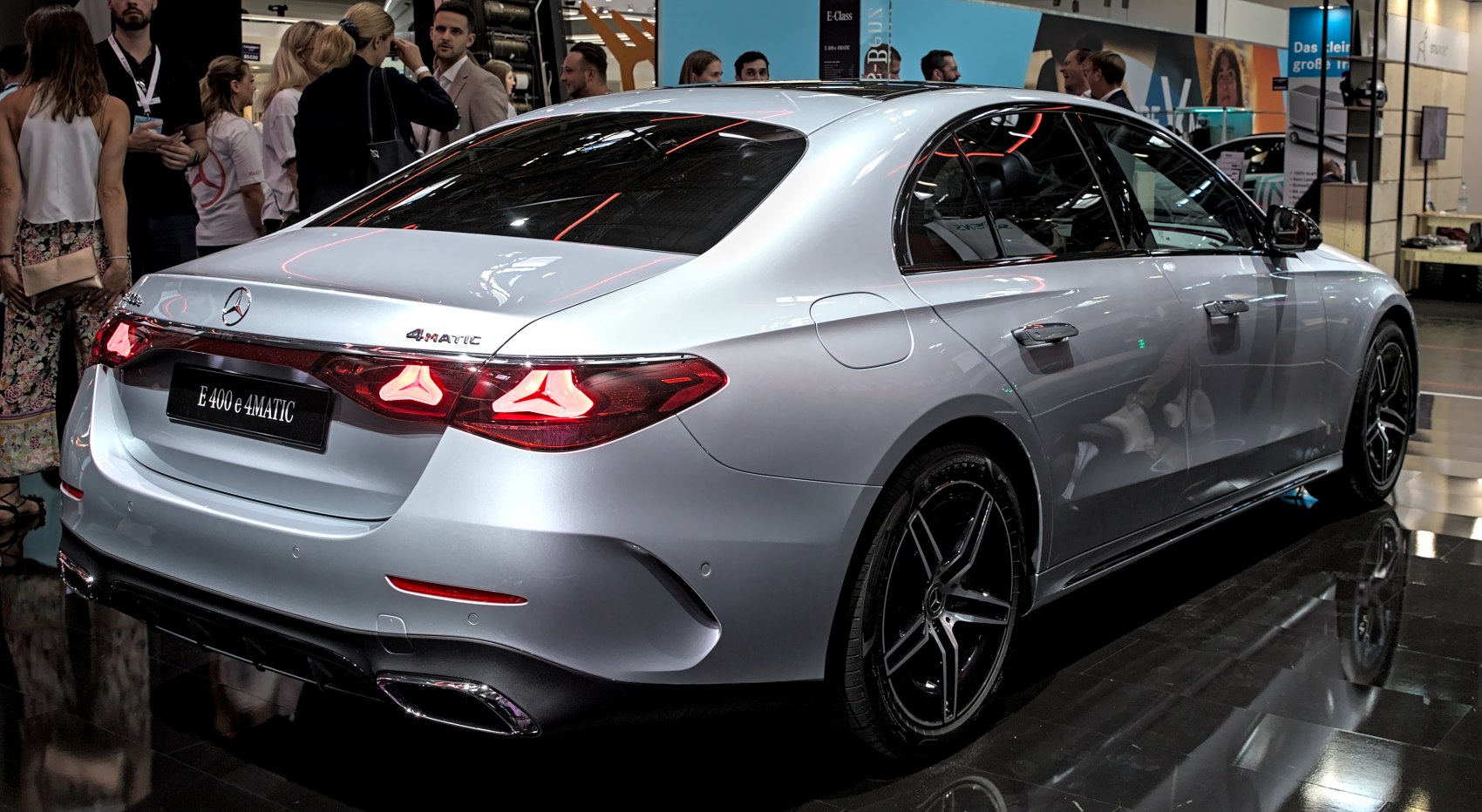 Rear view of luxury sedan with distinctive taillights and 4MATIC badge