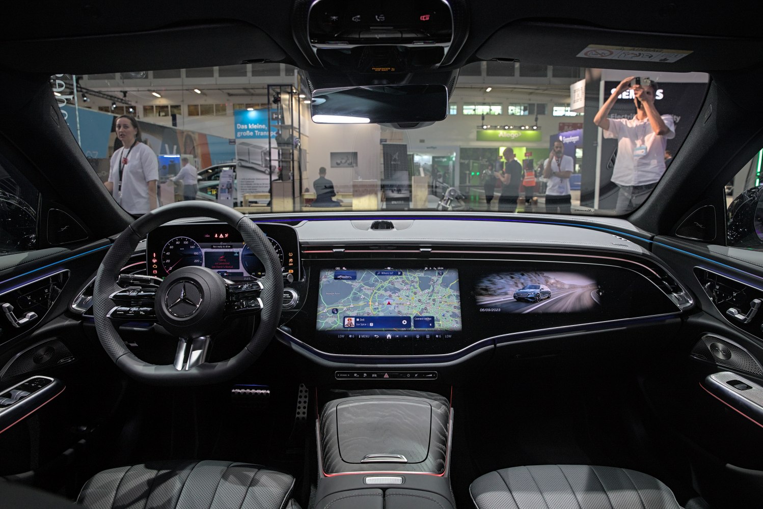 Digital dashboard with dual touchscreen displays and multifunction steering wheel