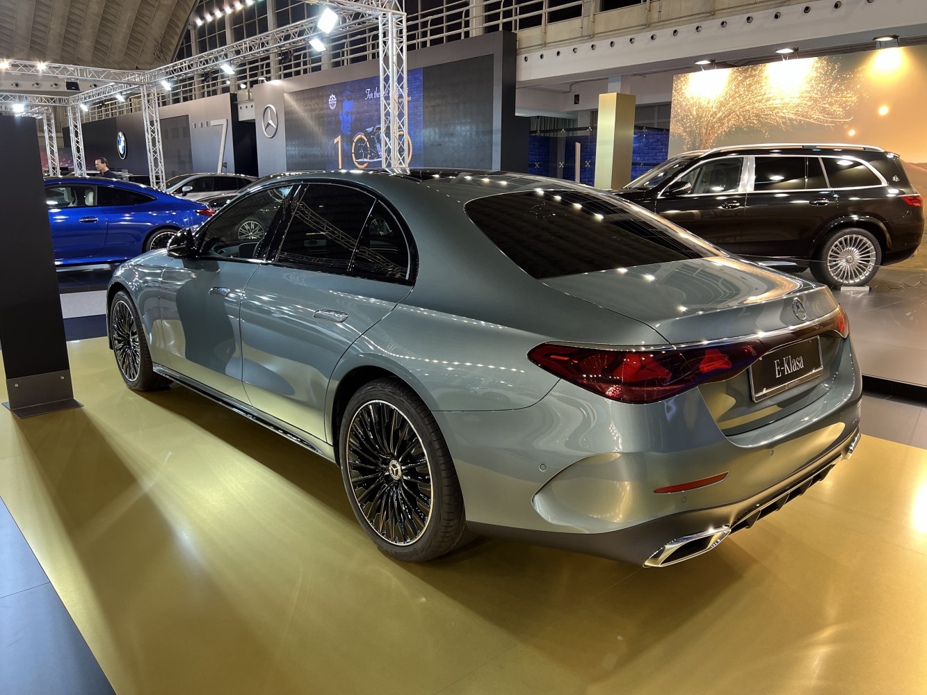 Luxury sedan rear with LED taillights and dual exhaust