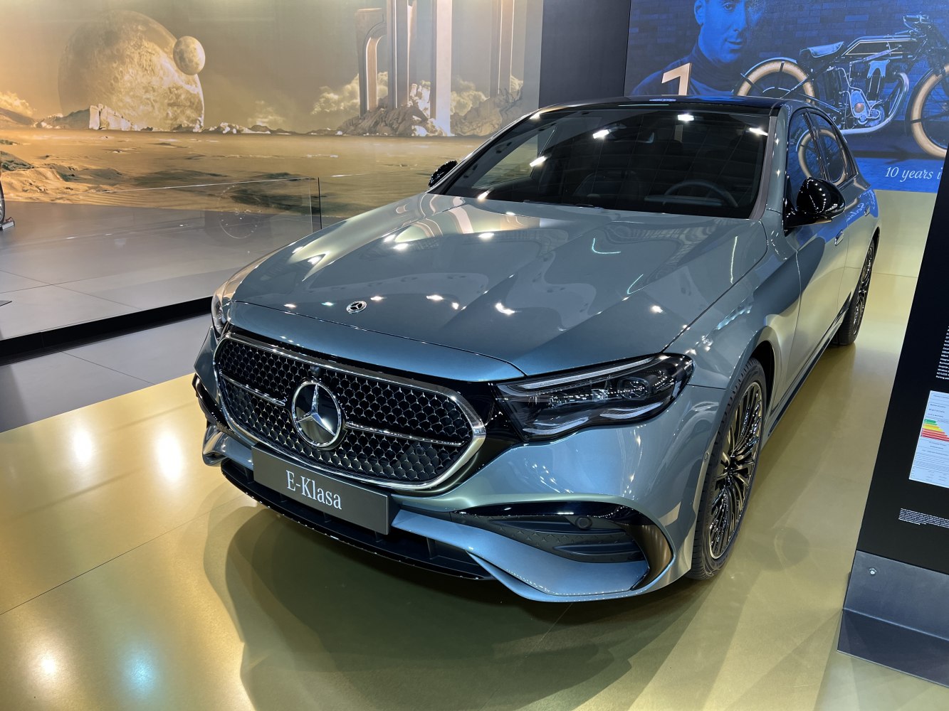 Front grille and modern headlights of a luxury sedan