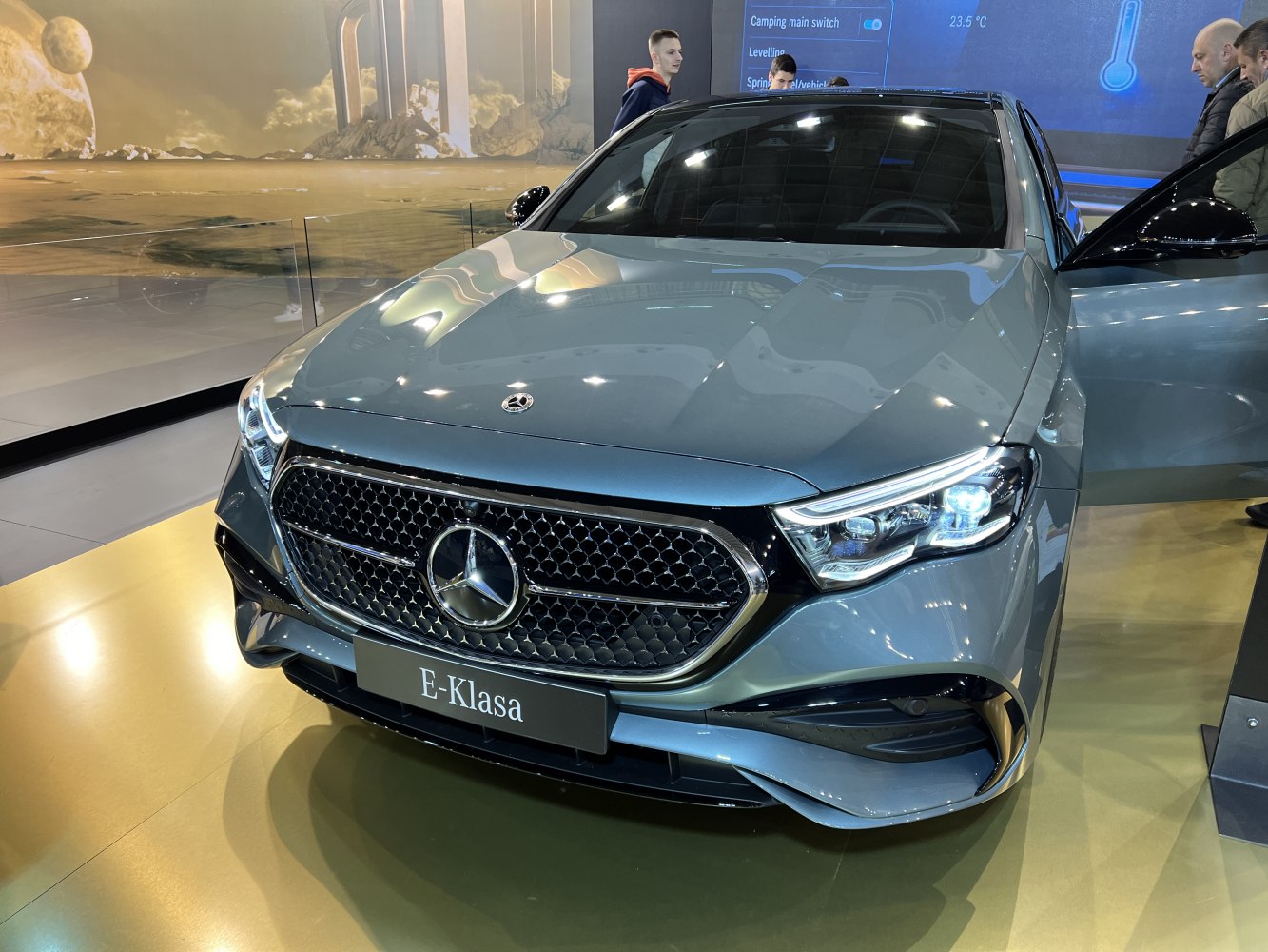 Front grille and LED headlights of a luxury sedan