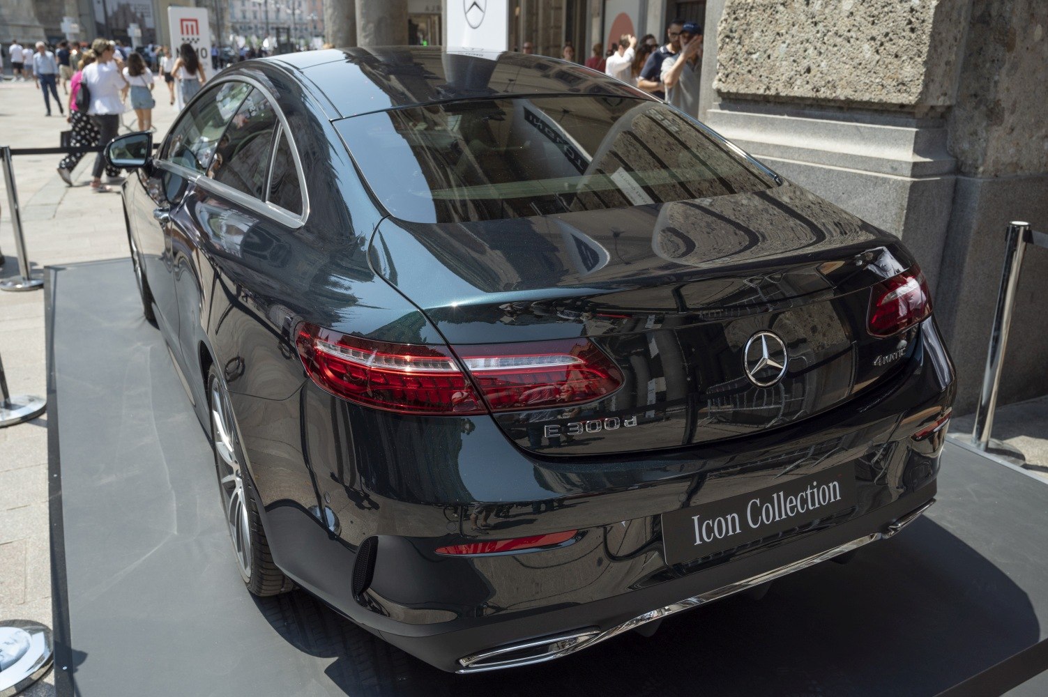 Sleek rear view with distinctive taillights and 4MATIC badge on a luxury coupe