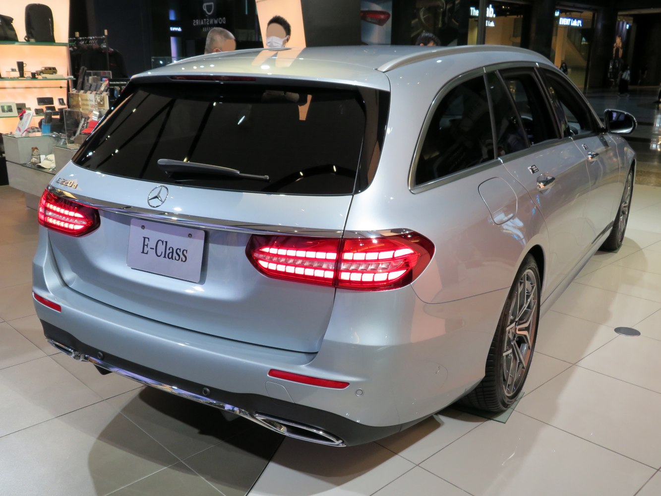 Rear view of a modern estate with LED tail lights and chrome trim