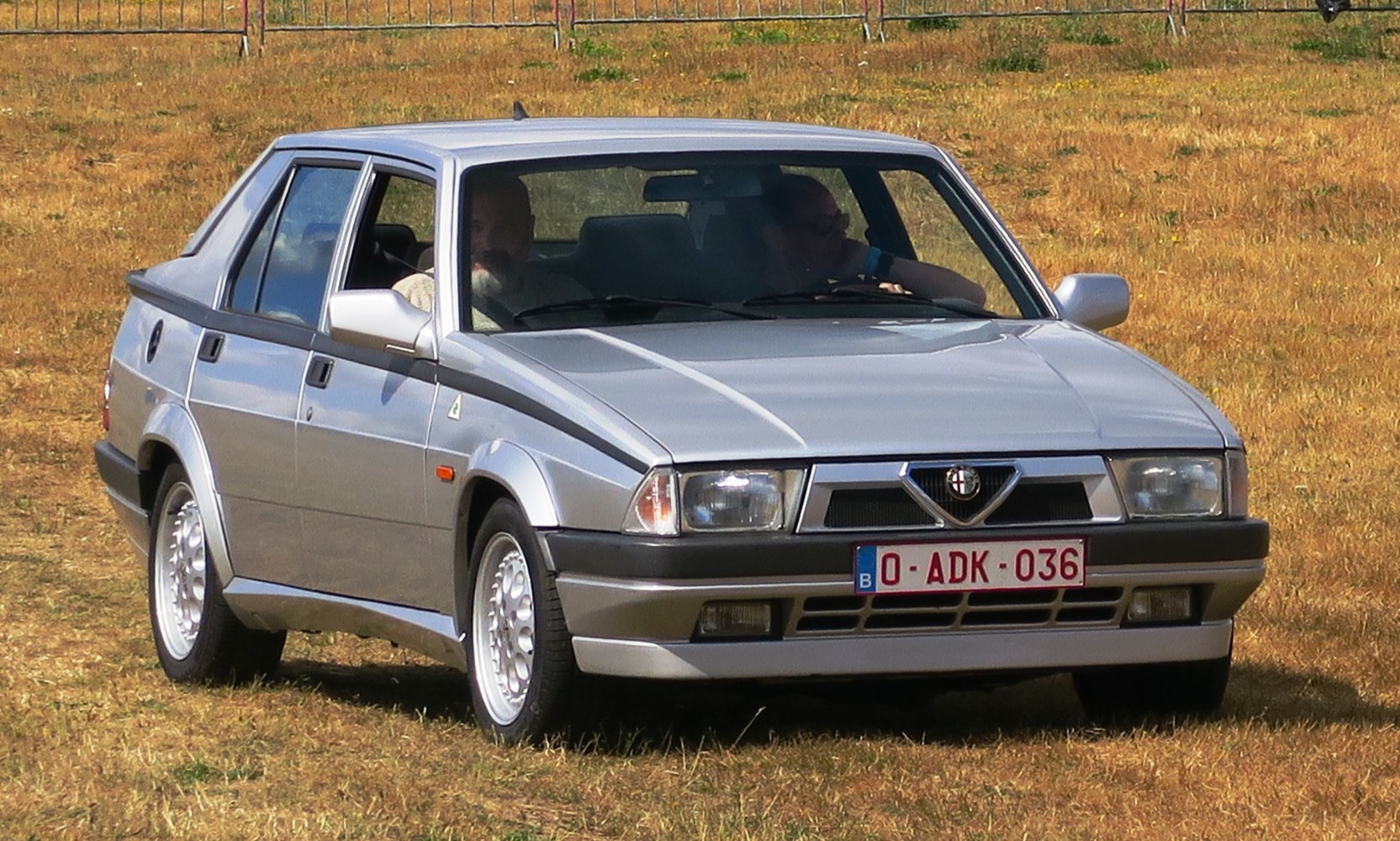 Sharp front grille and angular, boxy sedan design