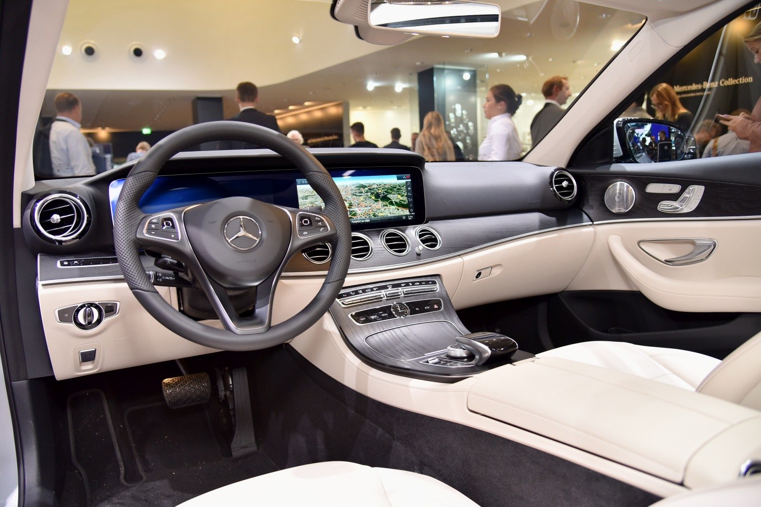 Luxury car interior with digital instrument cluster and infotainment display