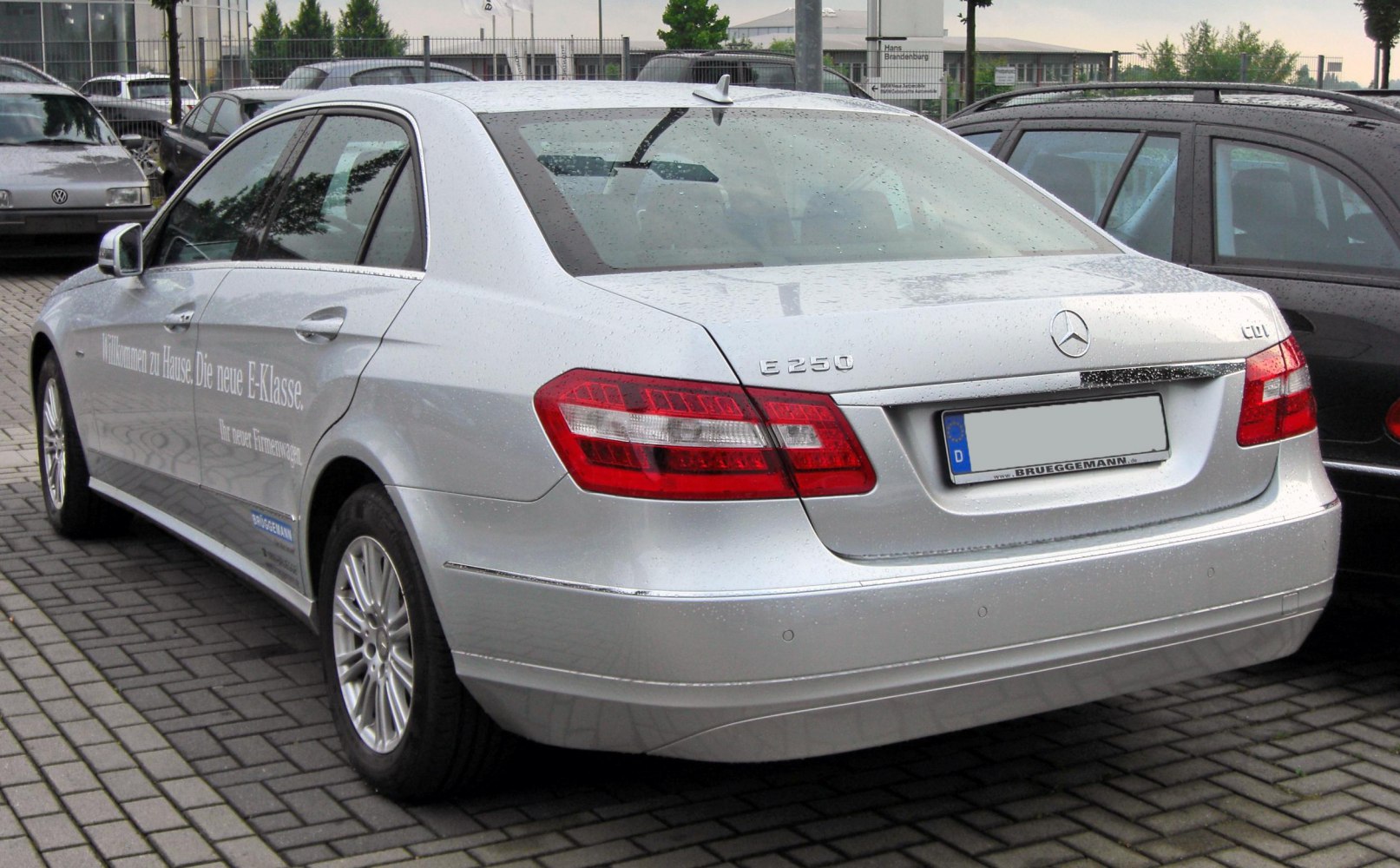 Silver sedan rear with distinct taillights and E250 CDI badge