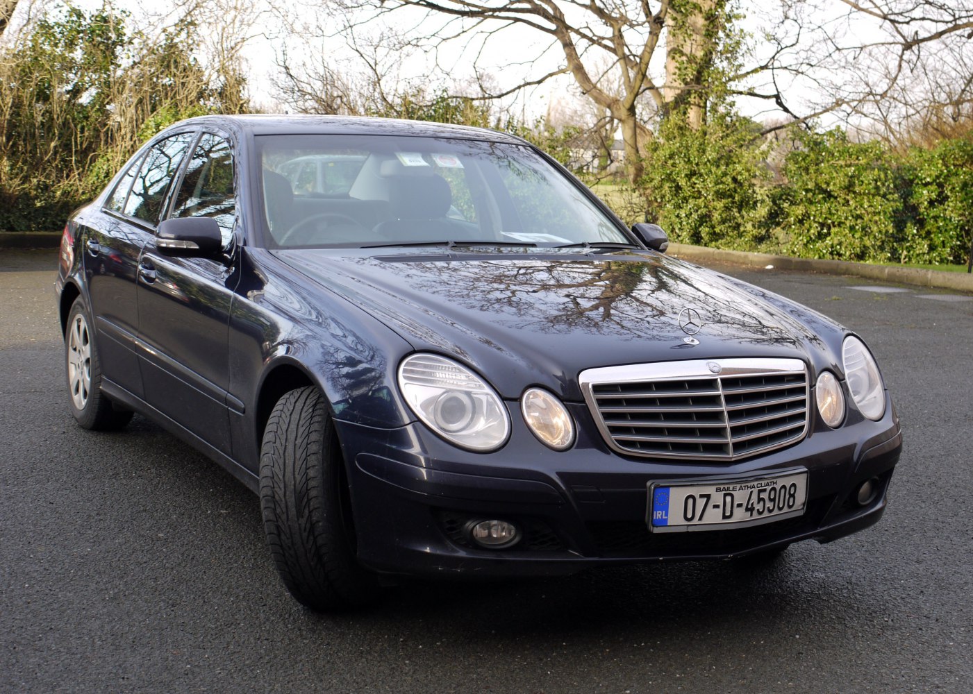 Front view with oval dual headlights and prominent grille