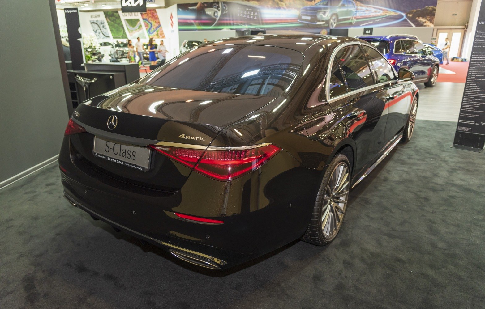 Rear view luxury sedan with distinctive taillights and 4MATIC badge