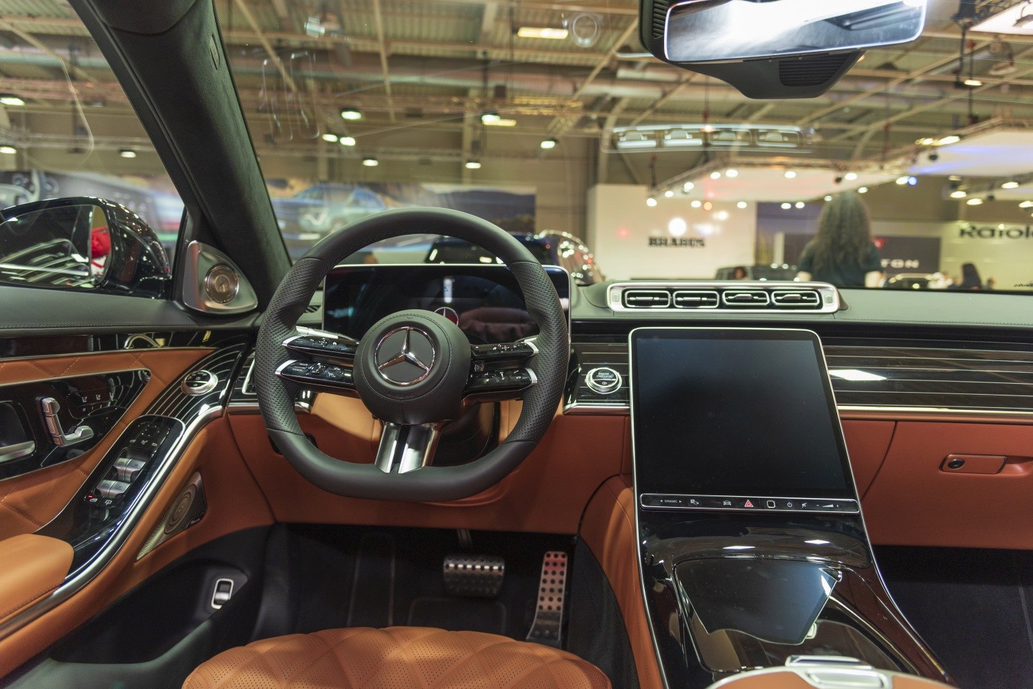 Luxury car interior with digital dashboard and touchscreen console
