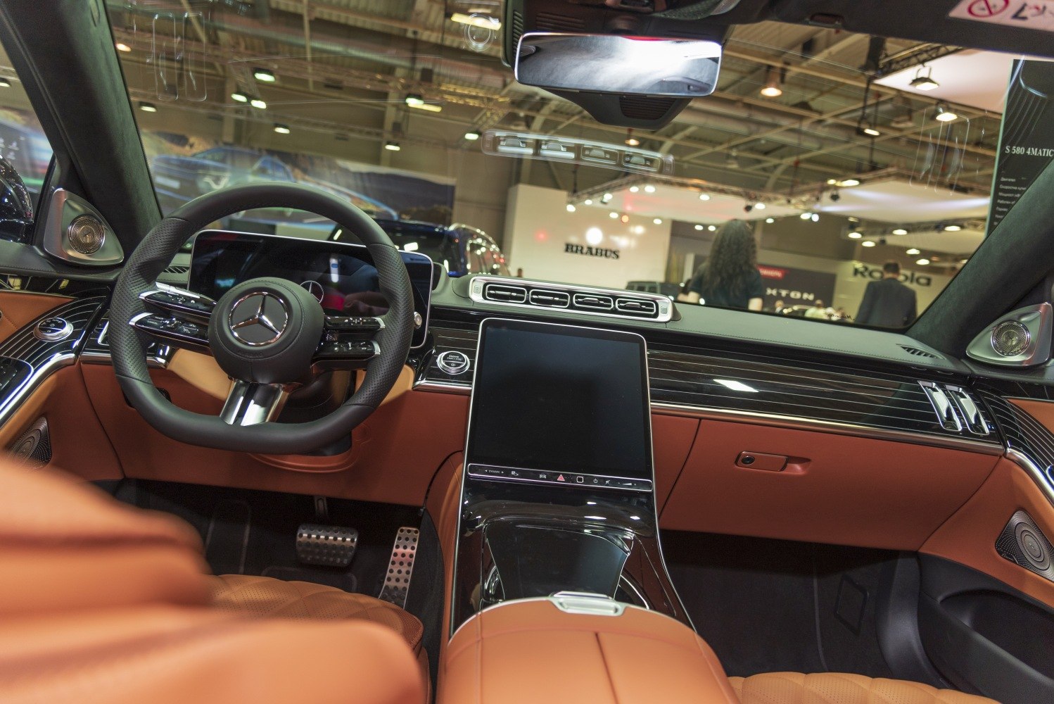 Luxury interior with leather seats and large touchscreen dashboard