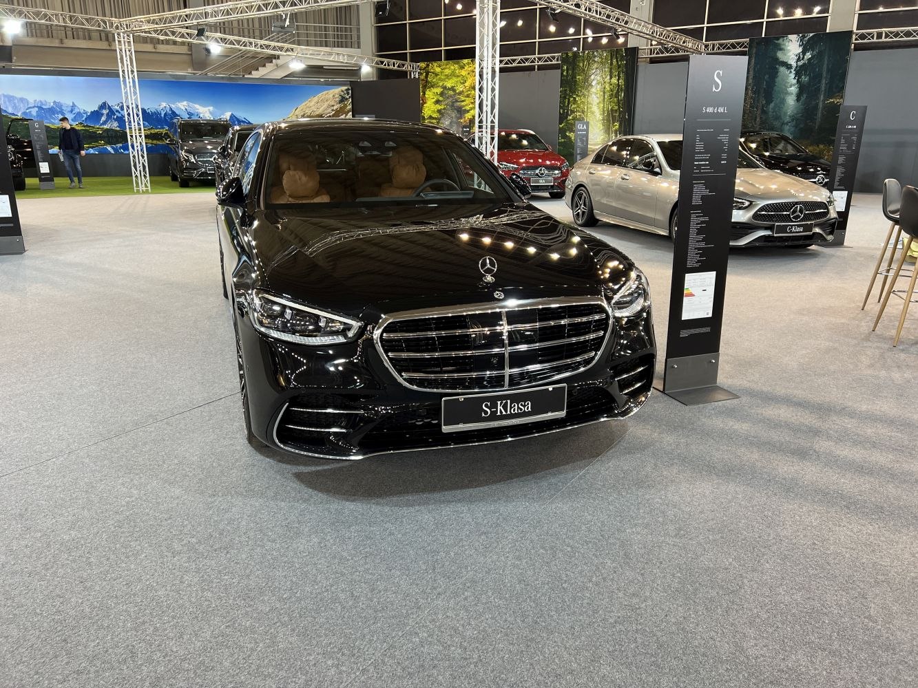 Front grille and LED headlights of a luxury sedan