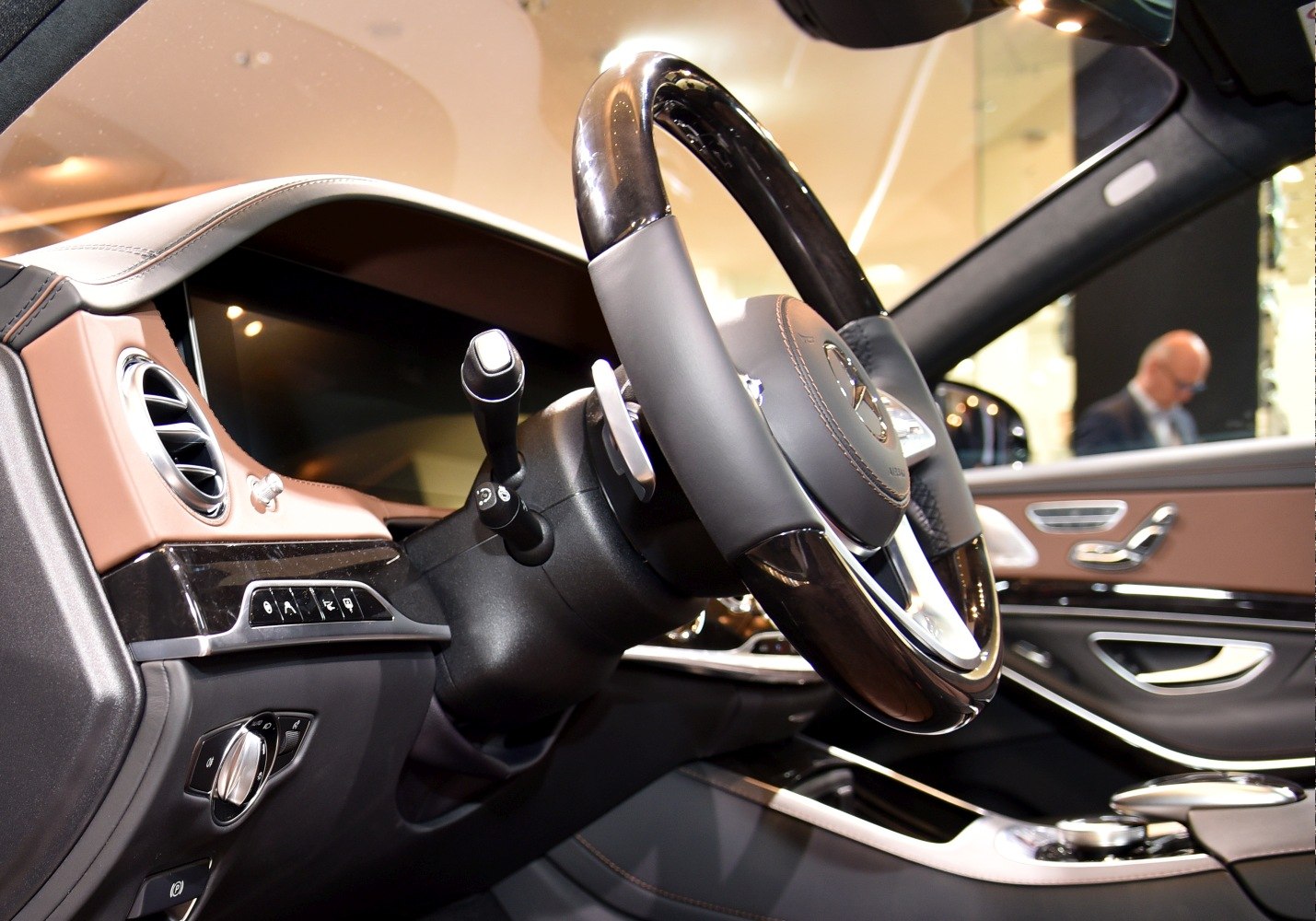 Luxury steering wheel and dashboard interior with advanced controls