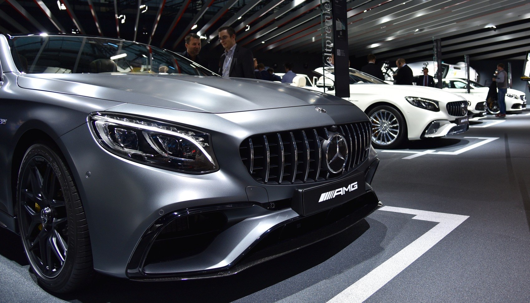 AMG front grille and LED headlight design on coupe front end