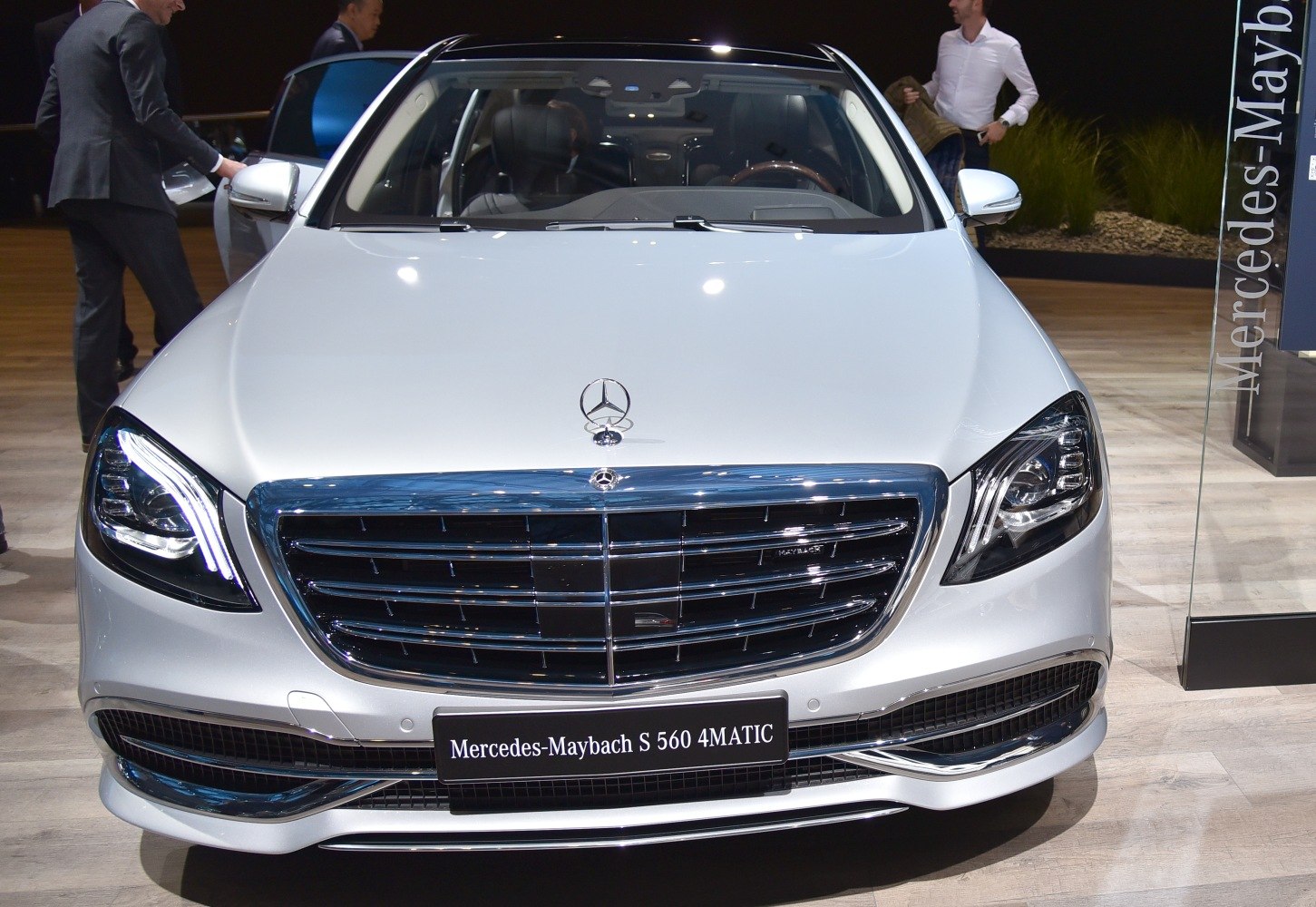 Luxury sedan front grille and LED headlights with chrome details