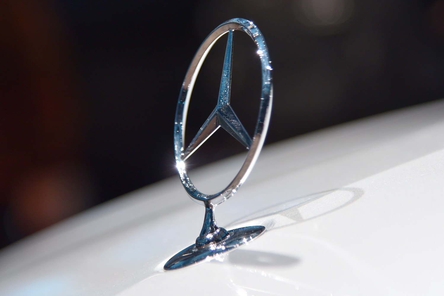 Close-up of Mercedes-Benz tri-star hood ornament