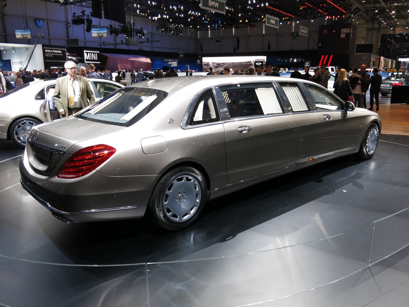 Extended-limousine with privacy curtains and sleek rear design