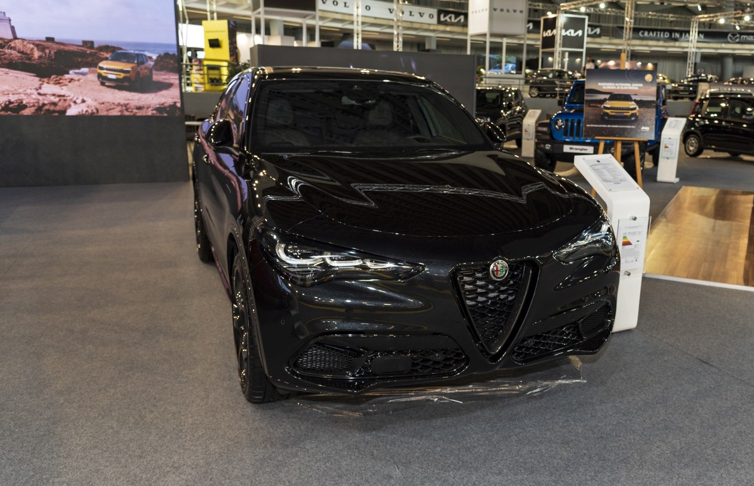 Close-up of front grille and LED headlights