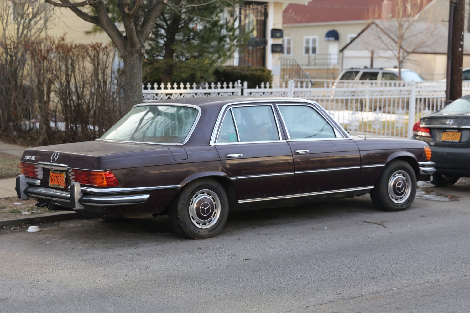 Vintage 1970s sedan with distinctive rear lights and chrome trim