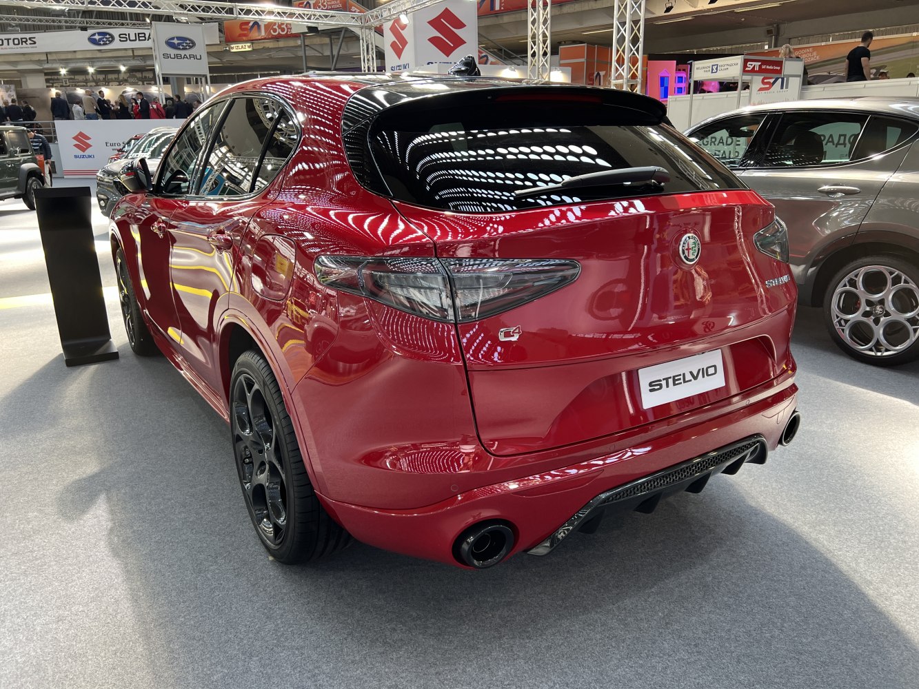 Rear view of SUV with LED tail lights and dual exhaust
