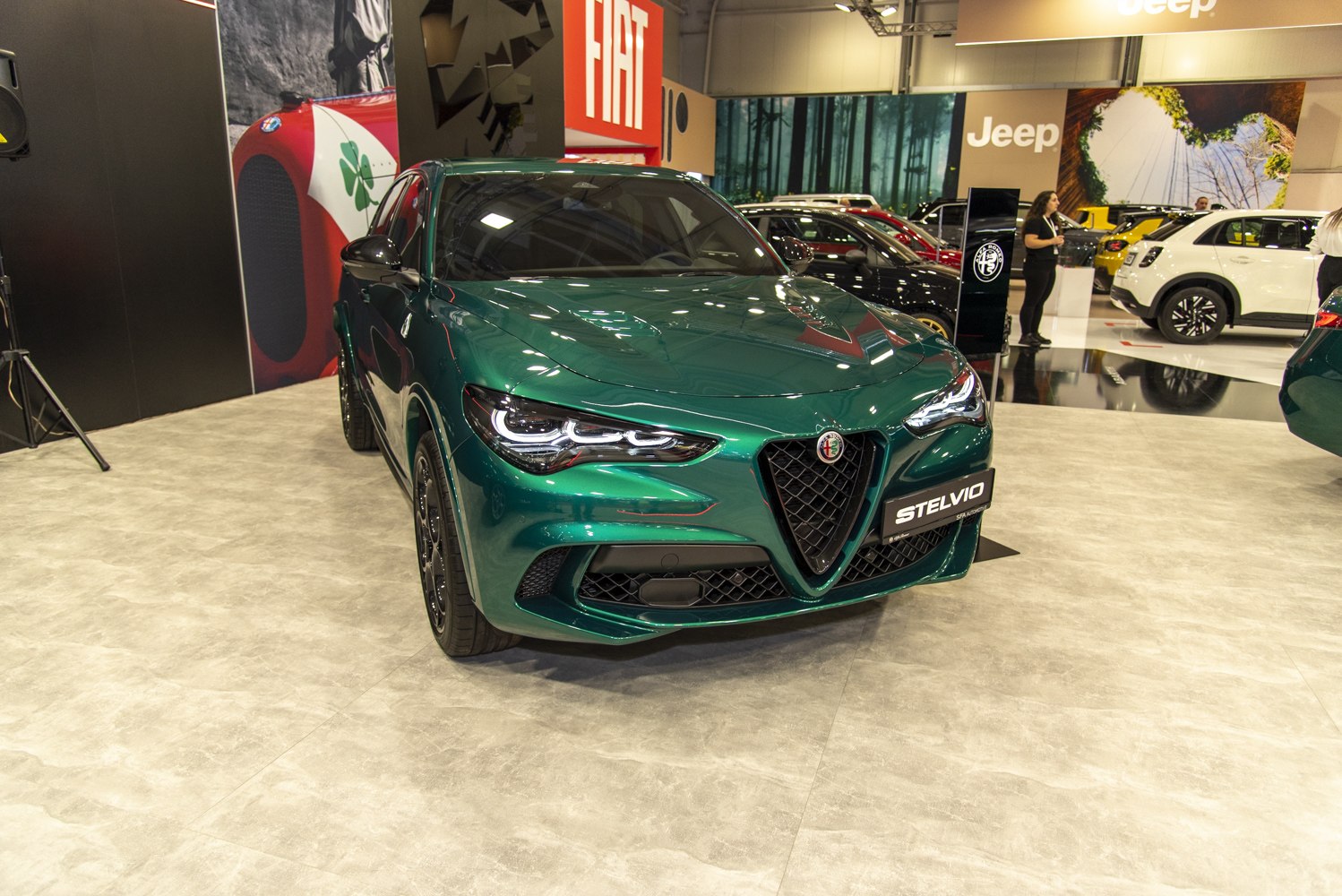 Front view of SUV with triangular grille and LED headlights