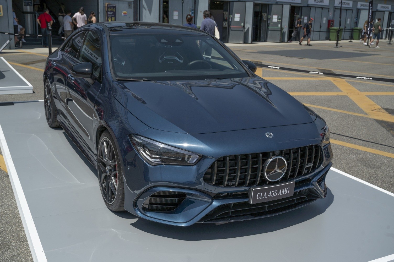 Front view with signature grille and sleek headlights