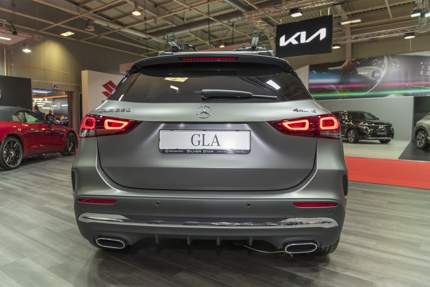 Rear view with LED tail lights and dual exhausts