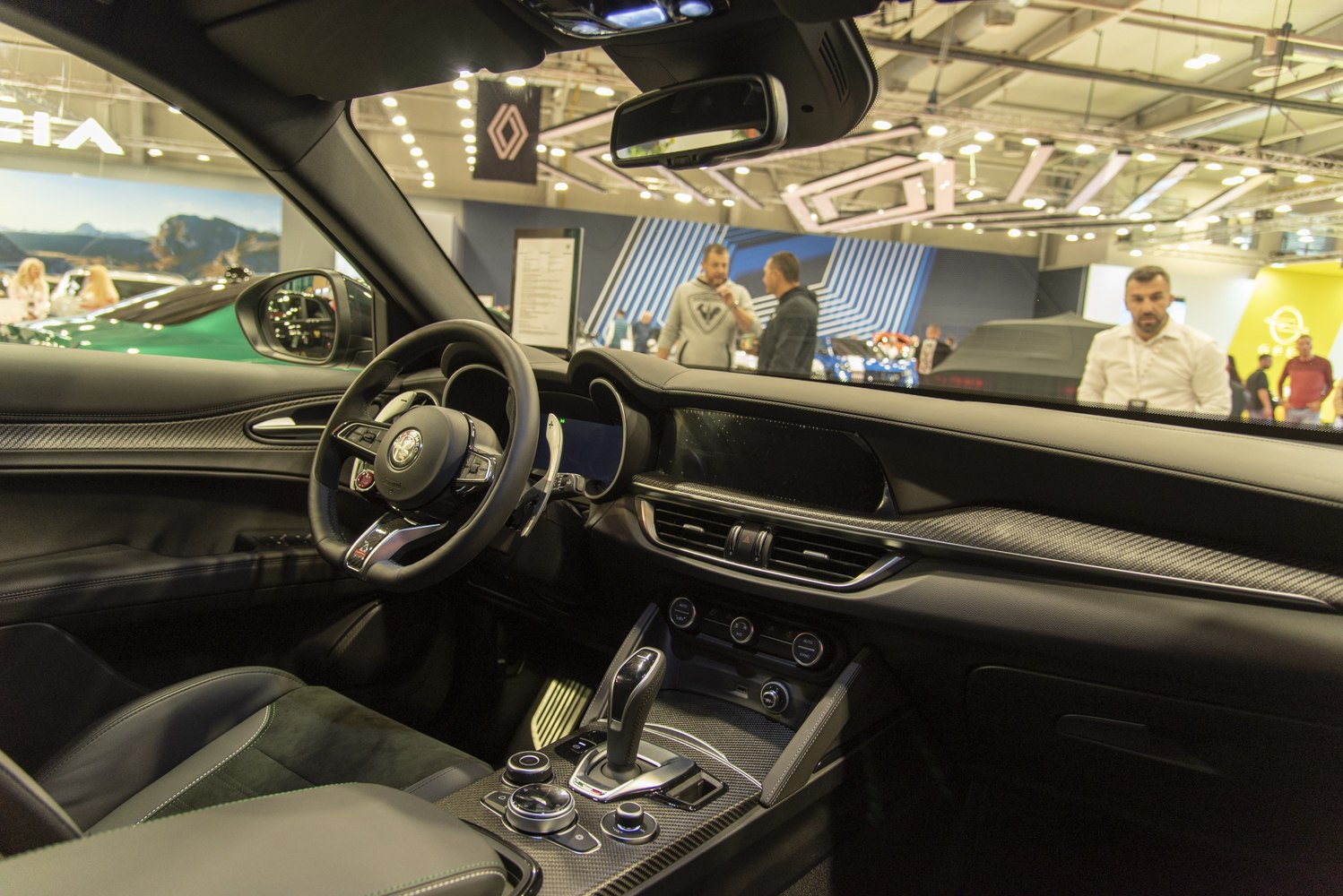 Dashboard and steering wheel with center console of luxury SUV interior