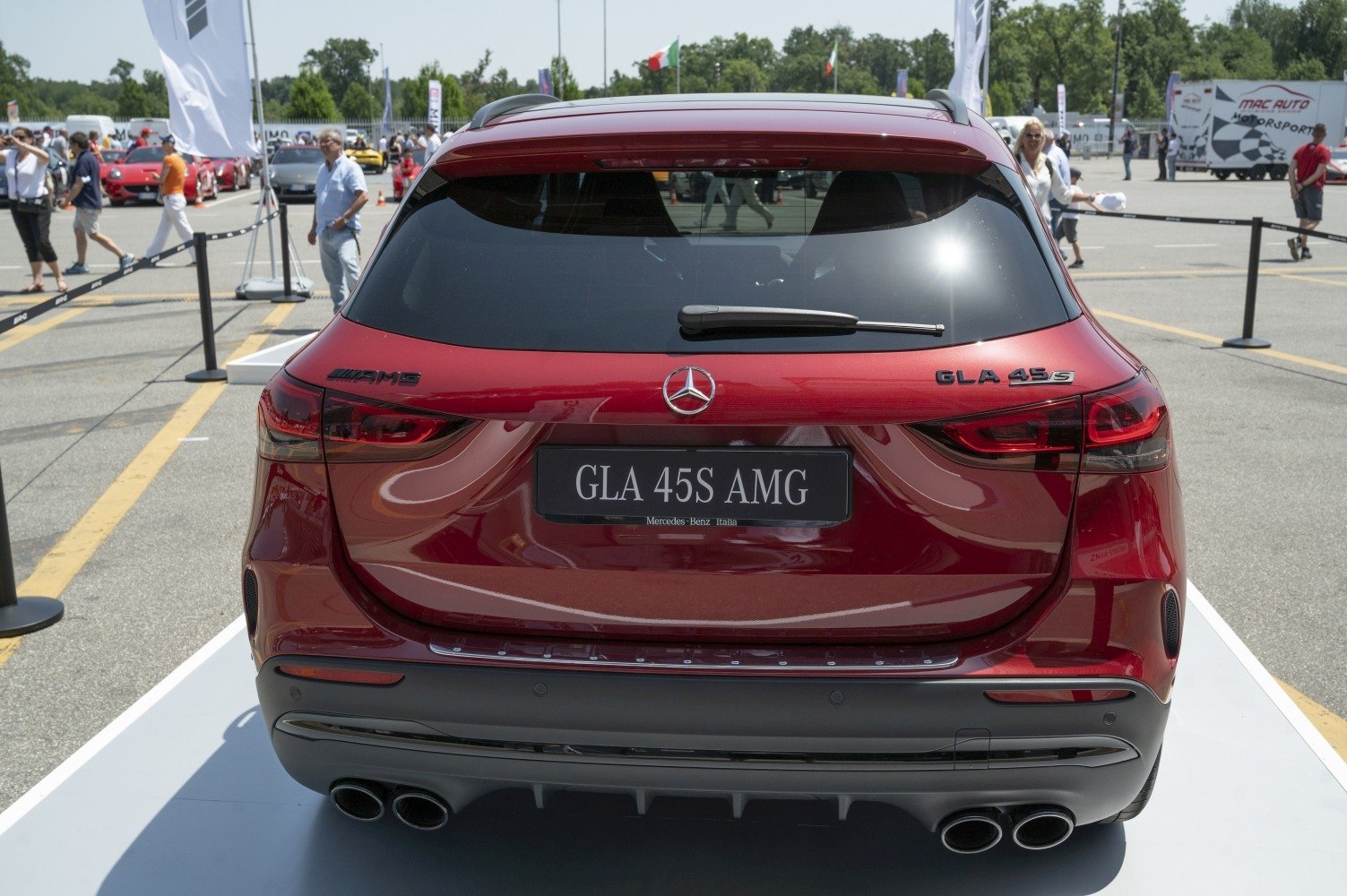 Rear view with quad exhausts and sporty taillights