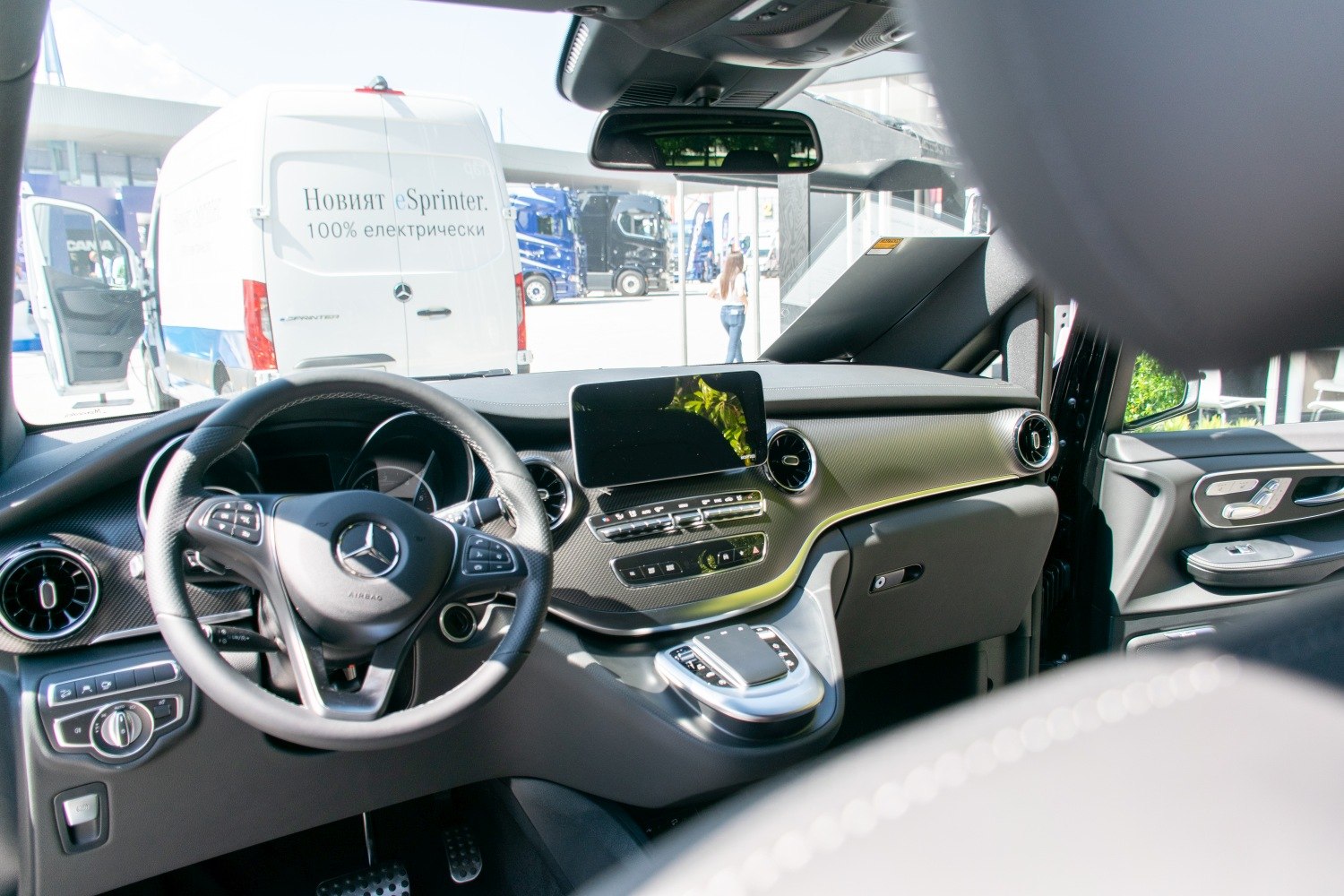 Modern dashboard with touchscreen and multifunction steering wheel