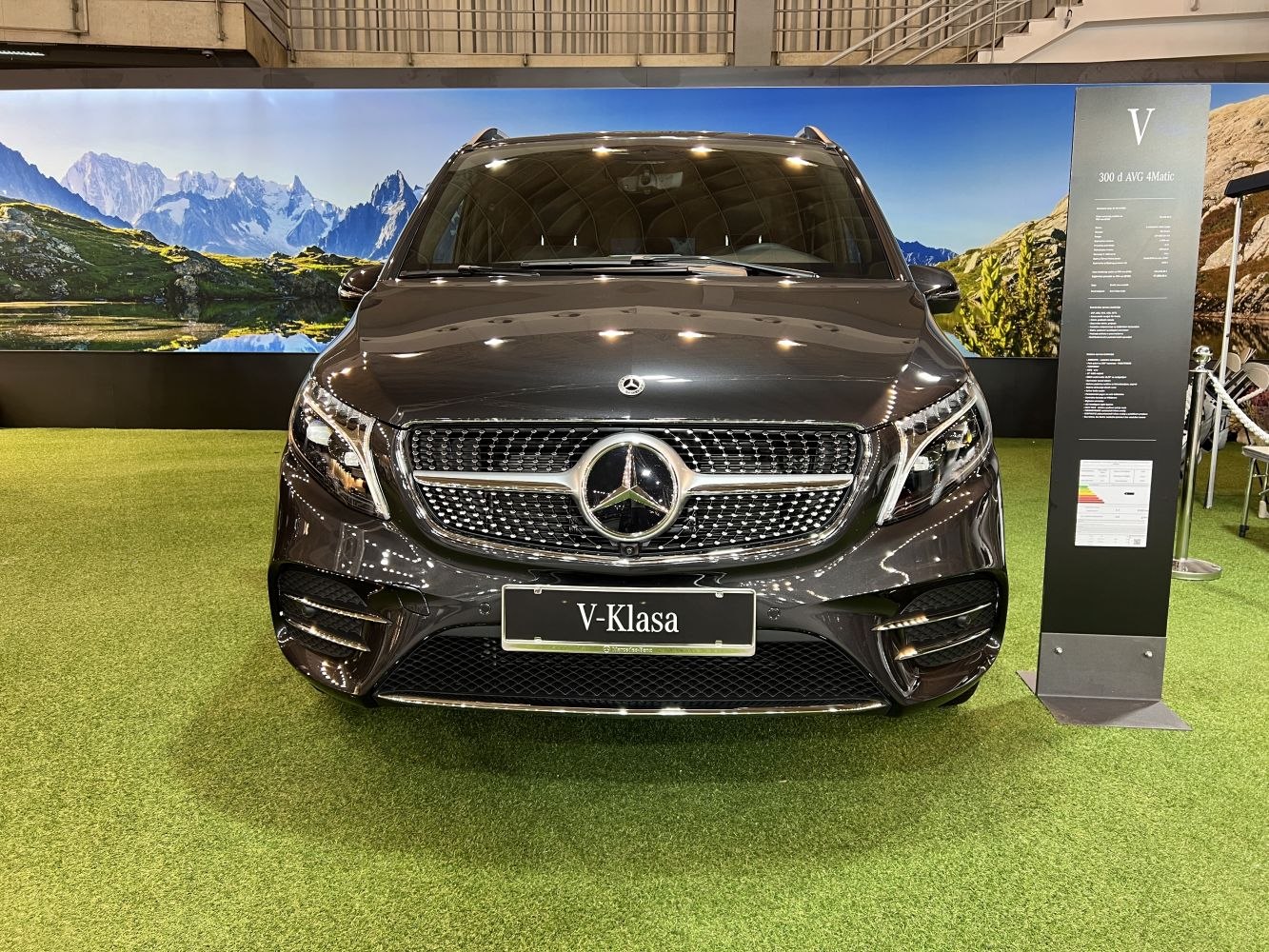 Front grille and LED headlights of a luxury large van