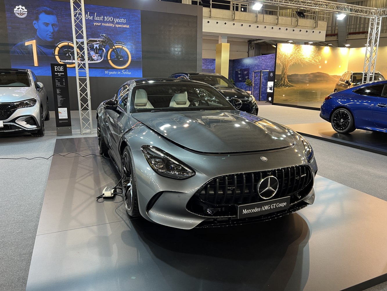 Front view with vertical grille and sharp LED headlights