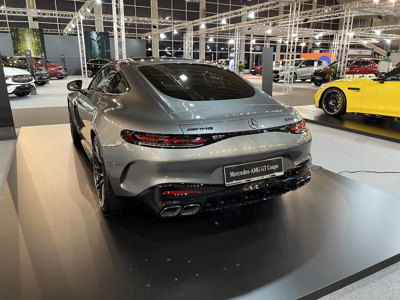 Rear view with sleek taillights and quad exhausts