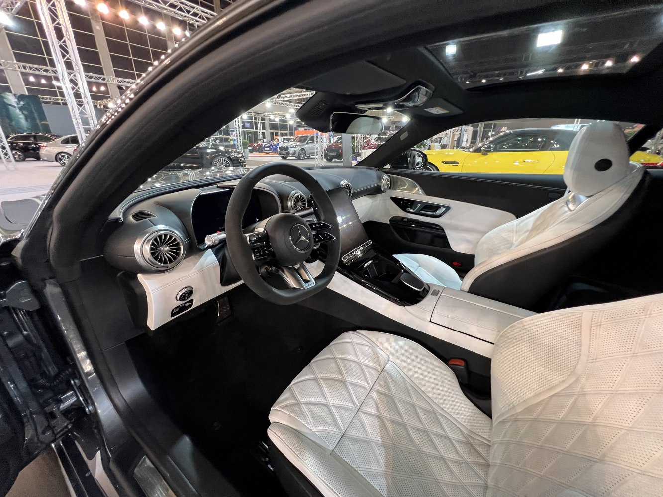 White diamond-stitched leather seats and advanced digital dashboard
