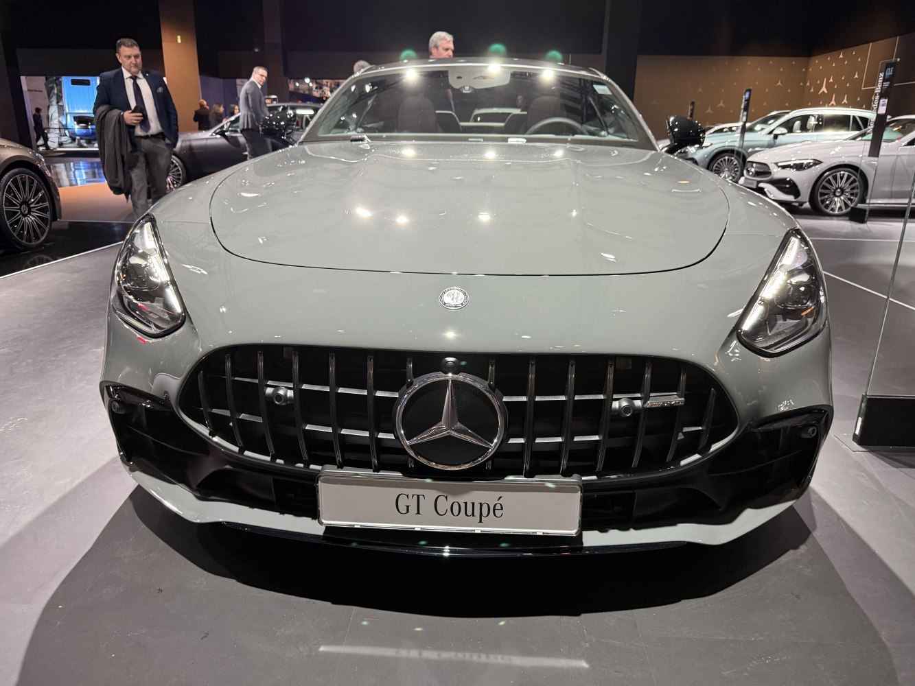 Front grille and headlights close-up of luxury sports coupe