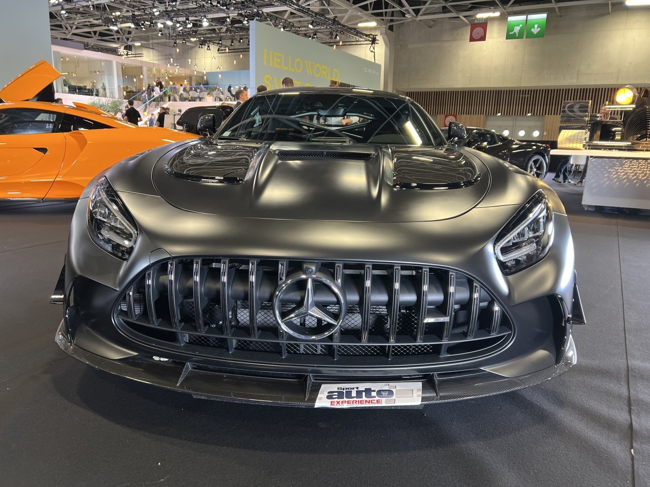 Aggressive front grille with vertical slats and sleek LED headlights