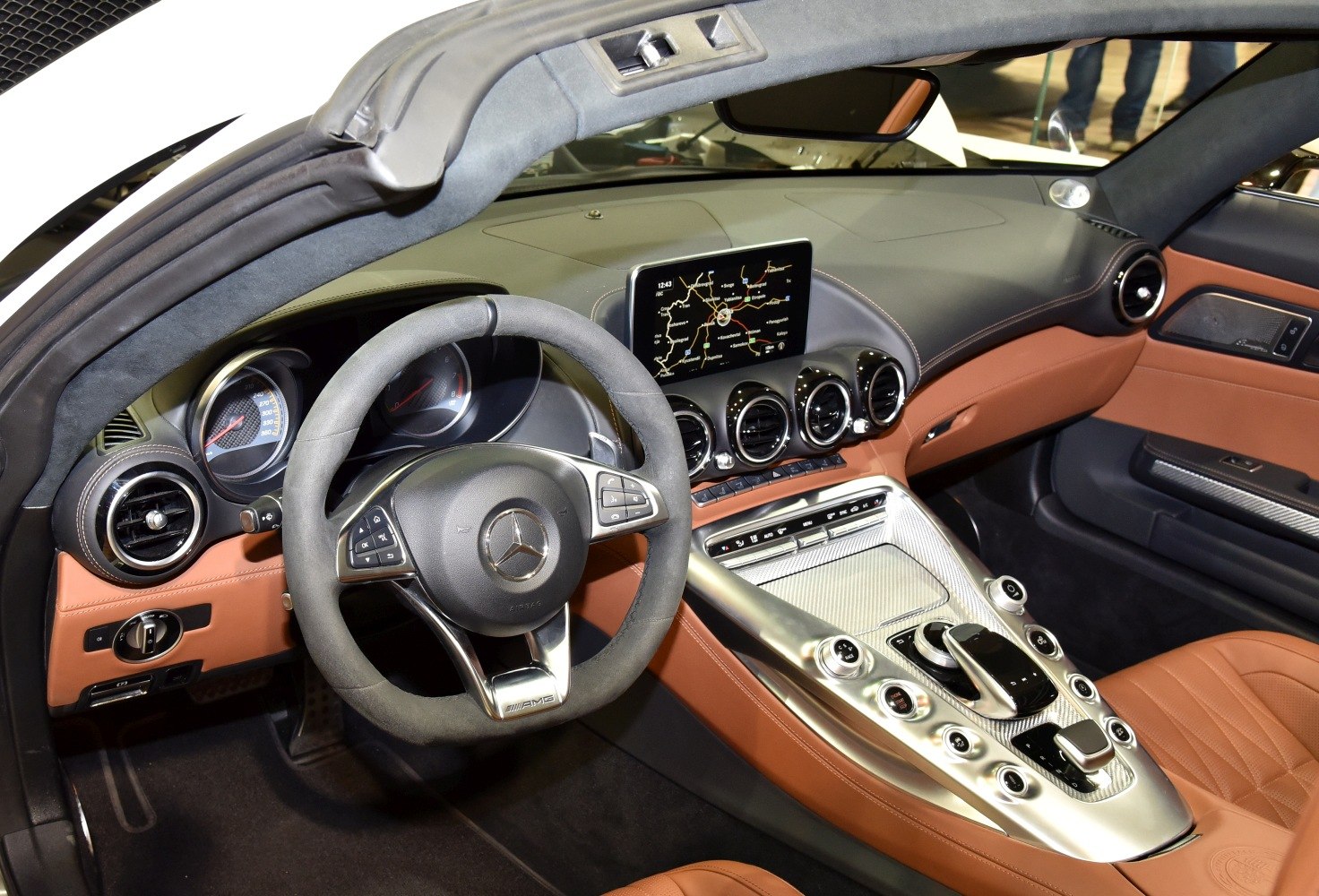 Luxury interior with digital navigation and sport steering wheel