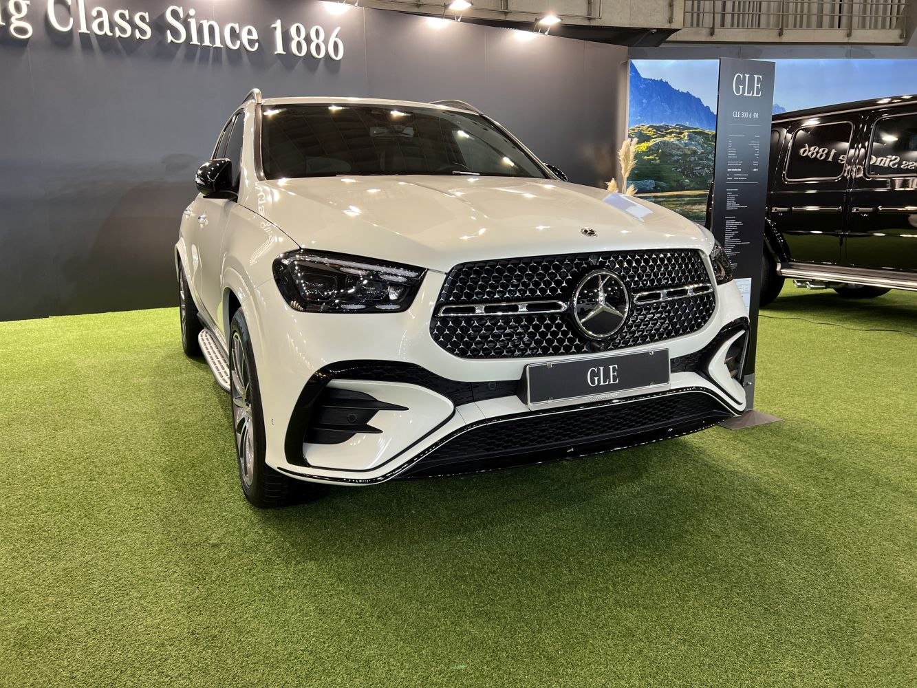 Front grille and LED headlights on modern SUV front end