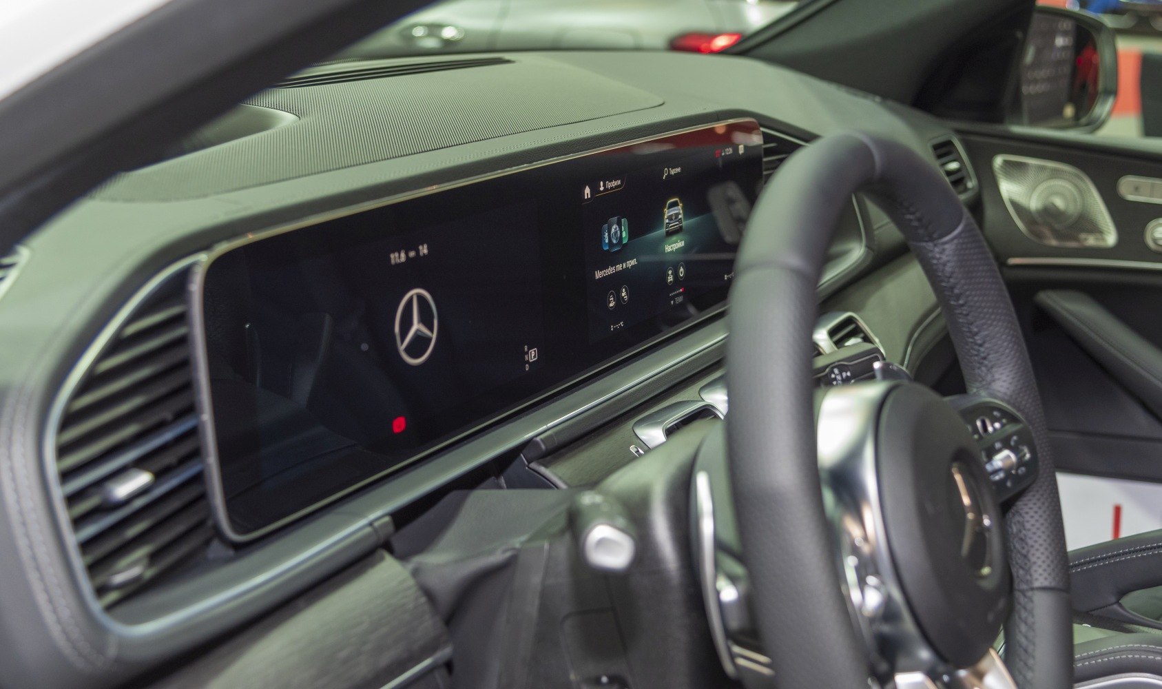 Digital dashboard and steering wheel in luxury SUV