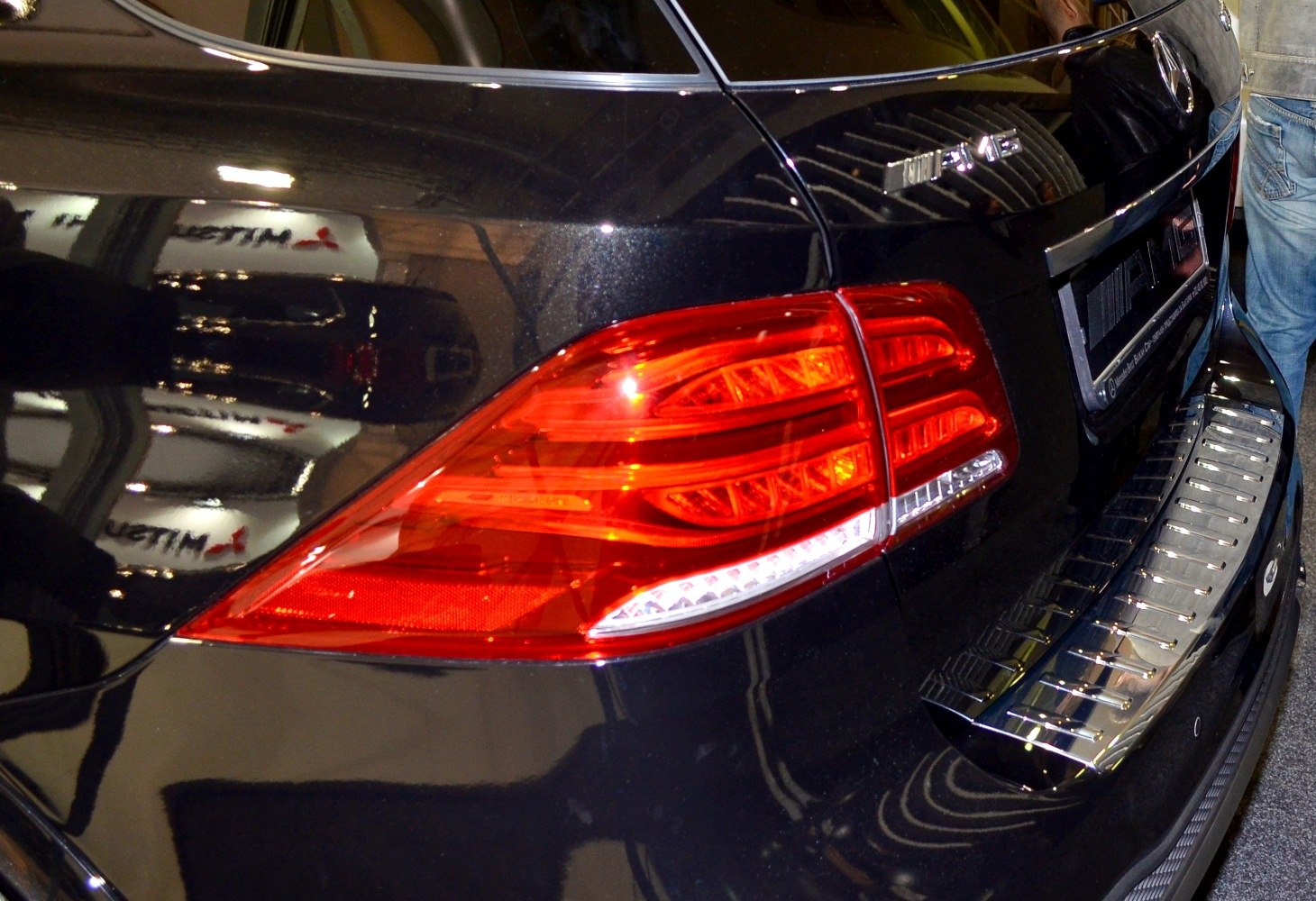 Close-up of rear taillight and bumper protector