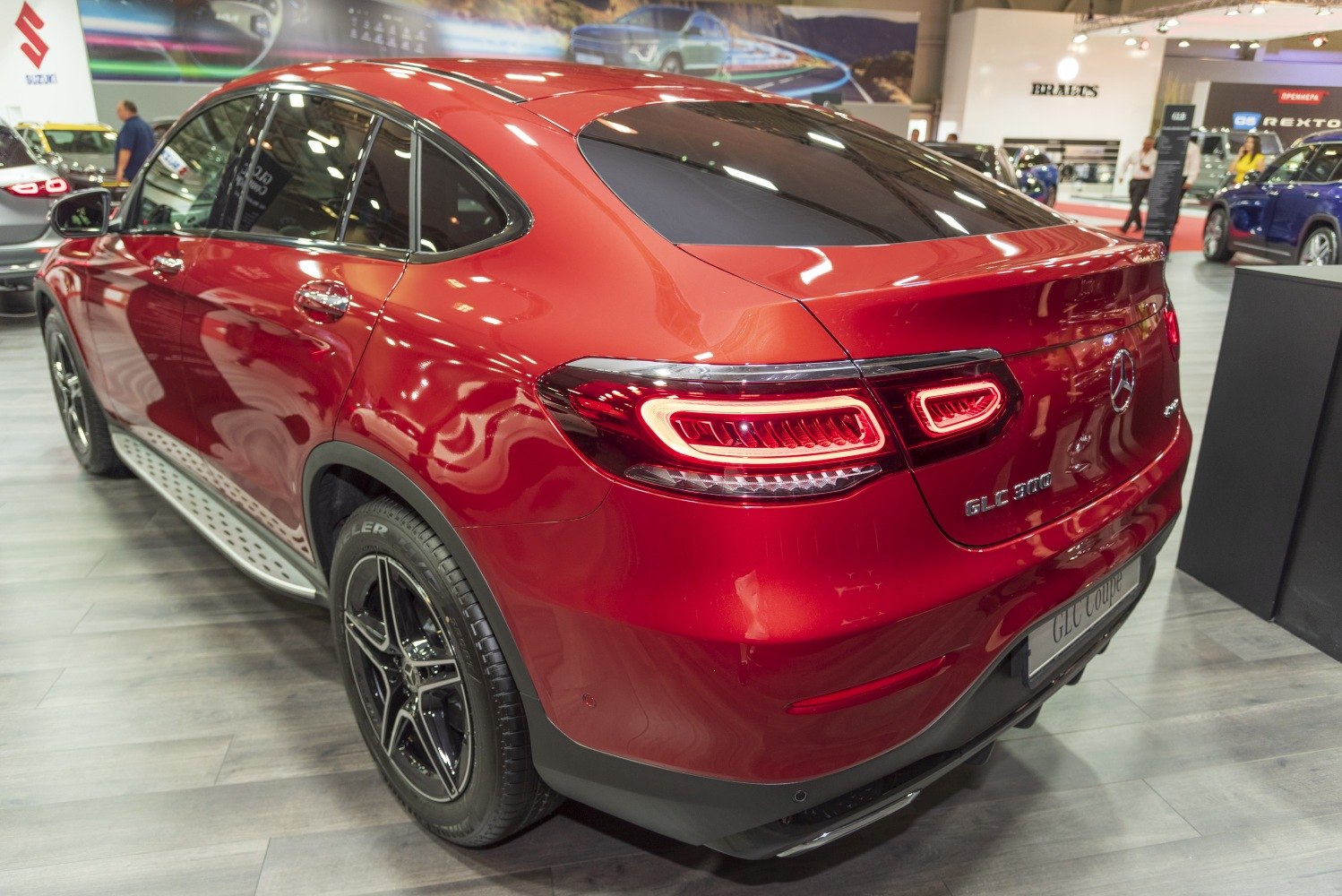 Rear view with LED taillights and sleek sloping roofline