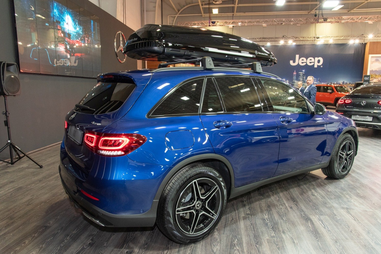 SUV with roof luggage box and LED tail lights
