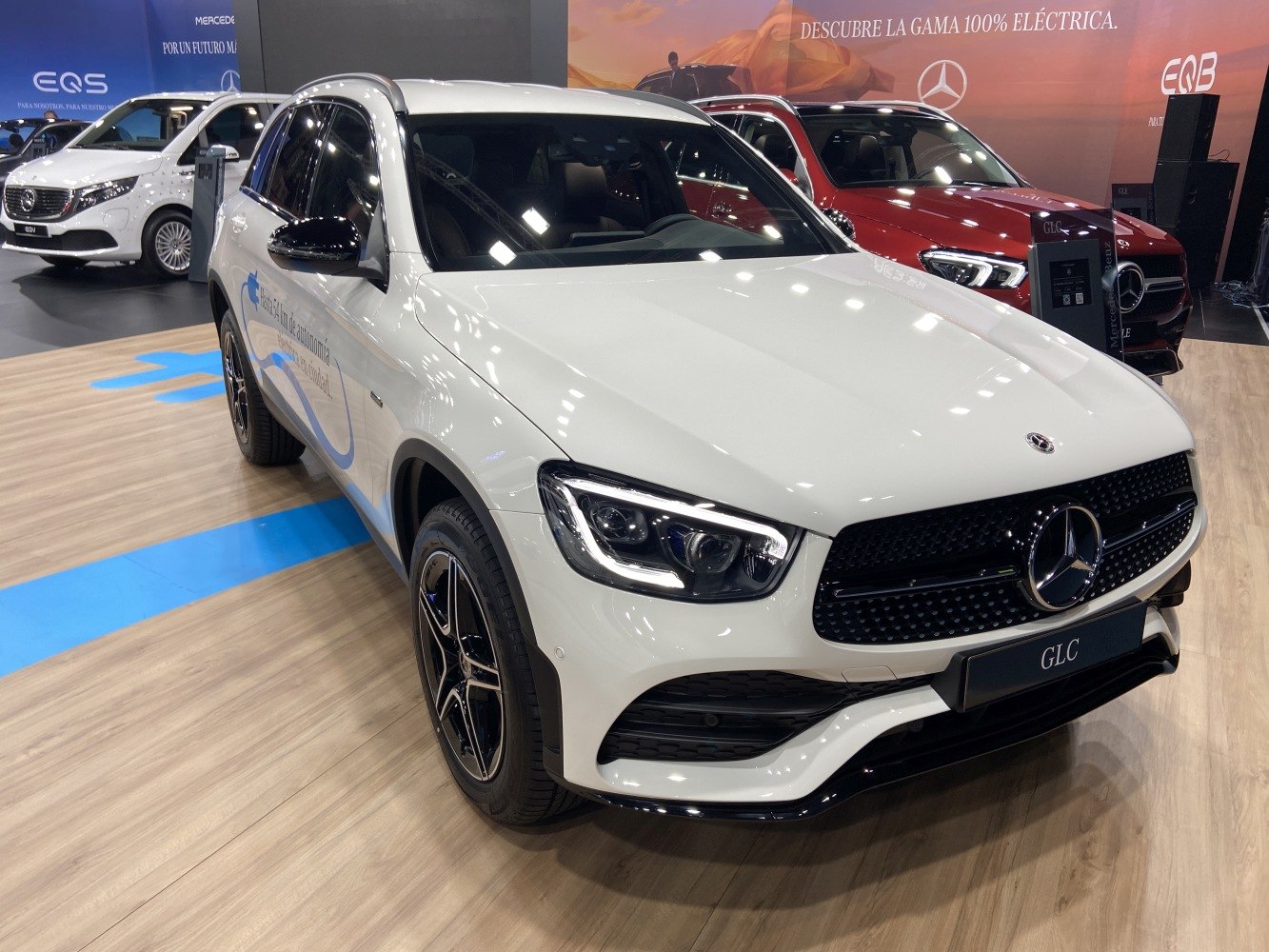 Front view of white SUV with LED headlights and alloy wheels