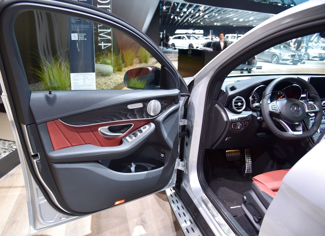 Luxurious car door panel and elegant driver cockpit with advanced controls